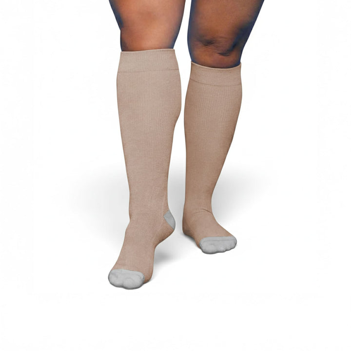 Bamboo Wide Compression Socks - Sesame Beige