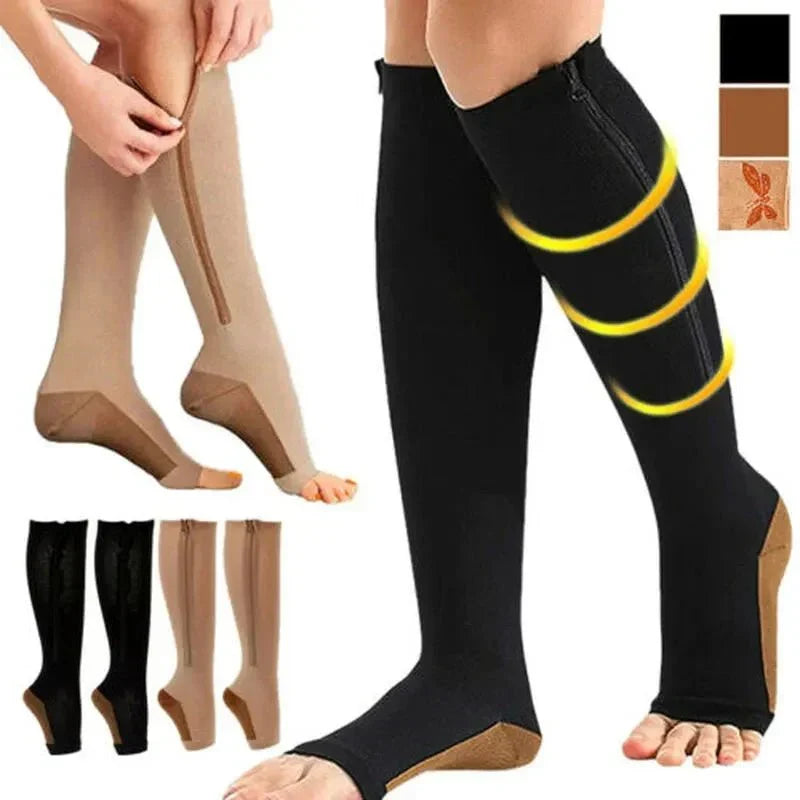 CIRCULOFLEX – Zipper Compression Socks 20-30 mmHg with Open Toe Design