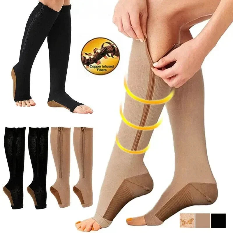 CIRCULOFLEX – Zipper Compression Socks 20-30 mmHg with Open Toe Design